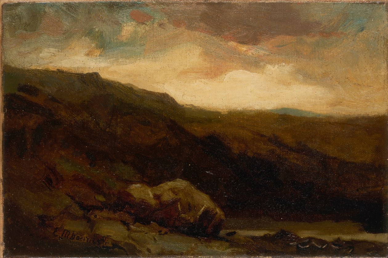 Ohne Titel (bergige Landschaft mit Felsen und Bach im Vordergrund) von Edward Mitchell Bannister