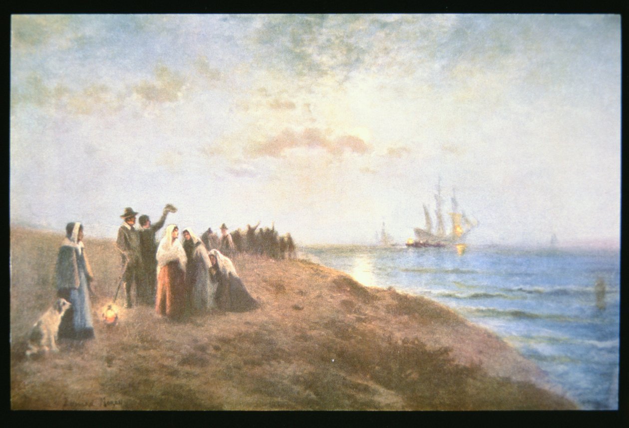 Einschiffung der Pilger von Edward Moran