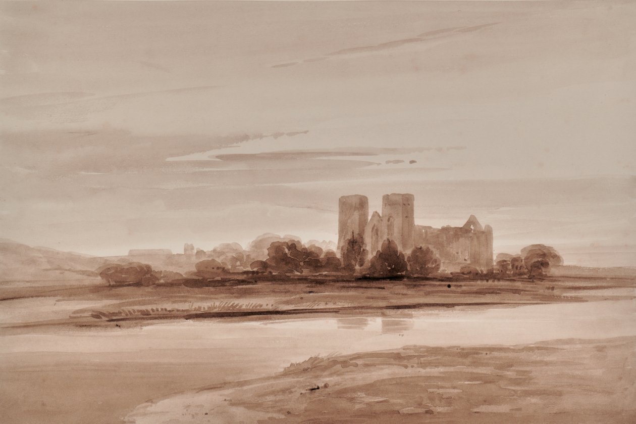 Landschaft mit Kirche und Fluss oder See von Edward Pretty