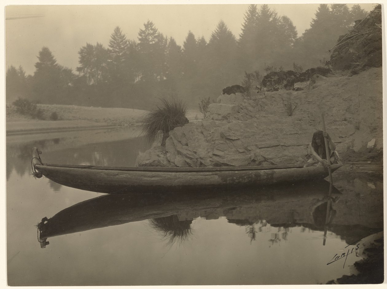 Fischen vom Kanu - Hupa von Edward S. Curtis