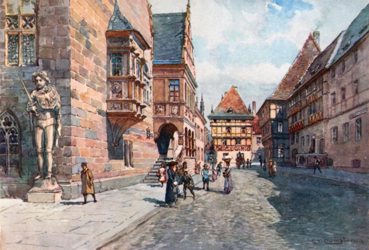 Straße und Rathaus in Halberstadt von Edward Theodore Compton