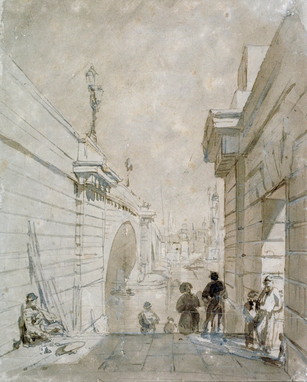 London Bridge Blick nach Norden von der oberen Landung der Stufen in der Nähe der Tooley Street, 1833 von Edward William Cooke