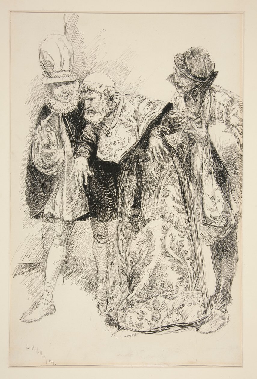 Baptista protestiert, Illustration für Akt I, Szene i, Der Widerspenstigen Zähmung von Edwin Austin Abbey