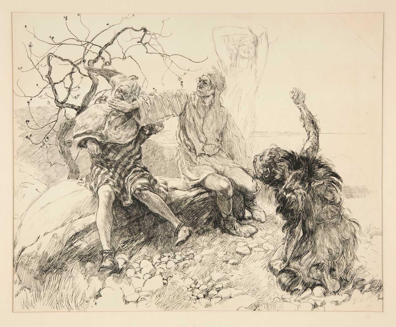 Caliban, Stephano und Trinculo (Ariel unsichtbar), Illustration für Akt II, Szene ii, Der Sturm von Edwin Austin Abbey