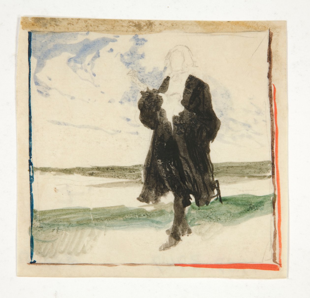 Mann im Mantel in Landschaft - nicht identifizierte Illustration von Edwin Austin Abbey