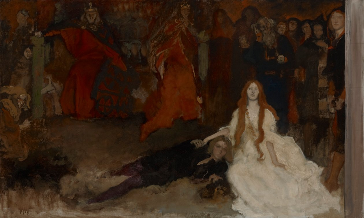 Kompositionsstudie für die Theaterszene in Hamlet, Akt III, Szene II von Edwin Austin Abbey