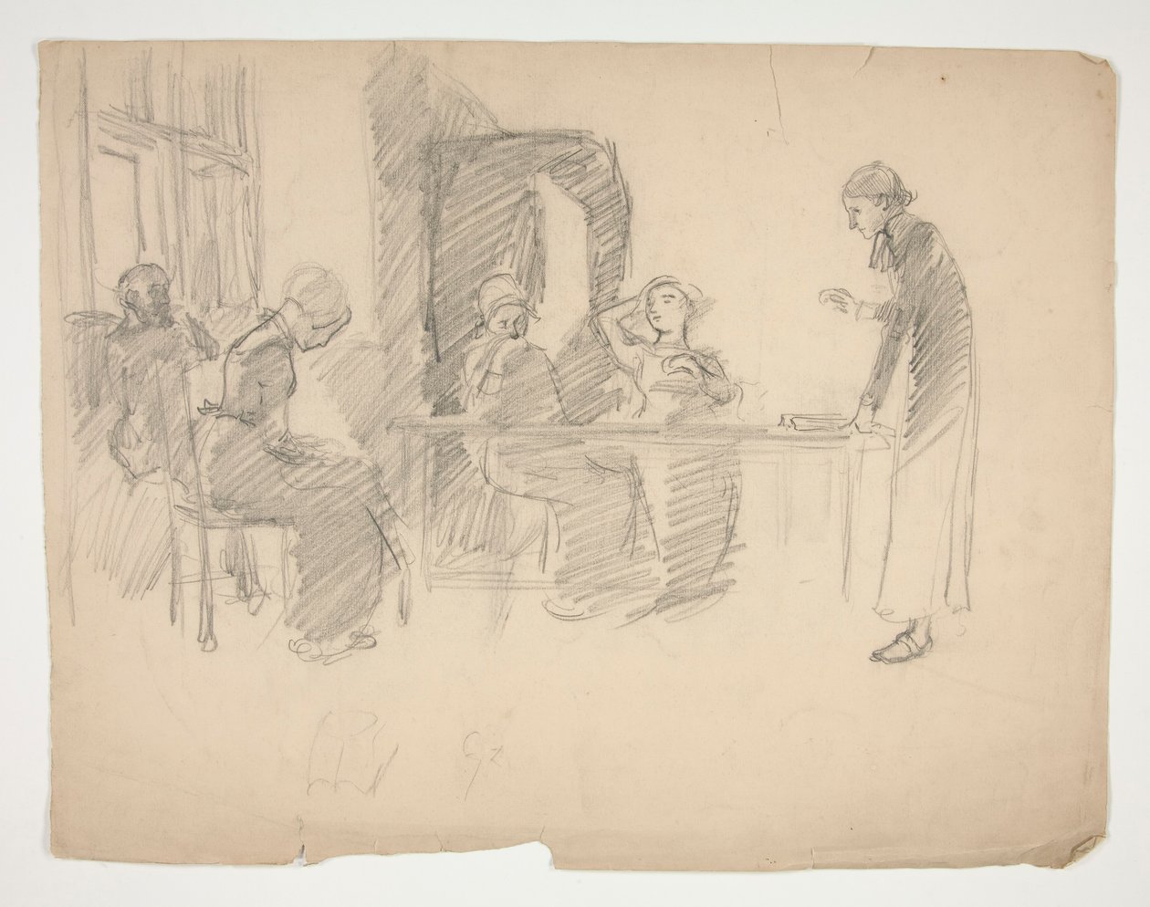 Frühe Studie für Stony Ground 1884, Innenraum mit Figuren von Edwin Austin Abbey