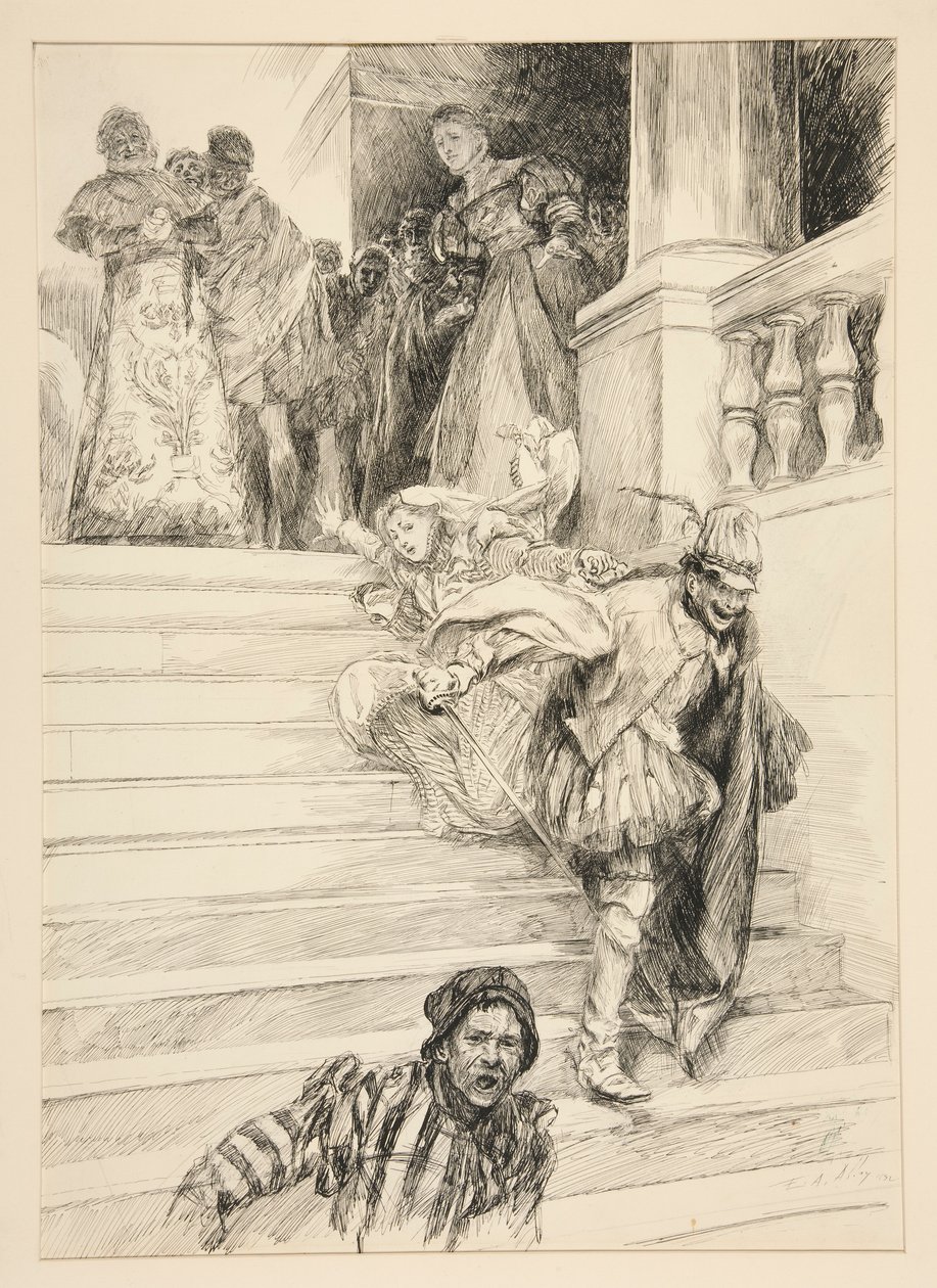 Petruchio führt seine Braut weg, aus Akt III, Szene ii, Der Widerspenstigen Zähmung von Edwin Austin Abbey