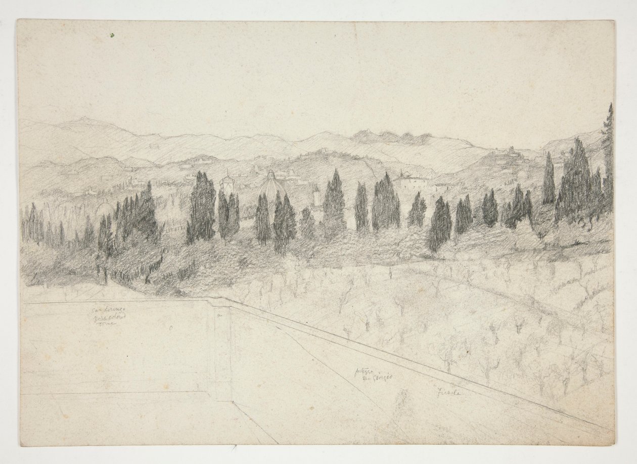 Römische(?) Landschaft vom Balkon aus gesehen (recto); Seelandschaft (verso) von Edwin Austin Abbey
