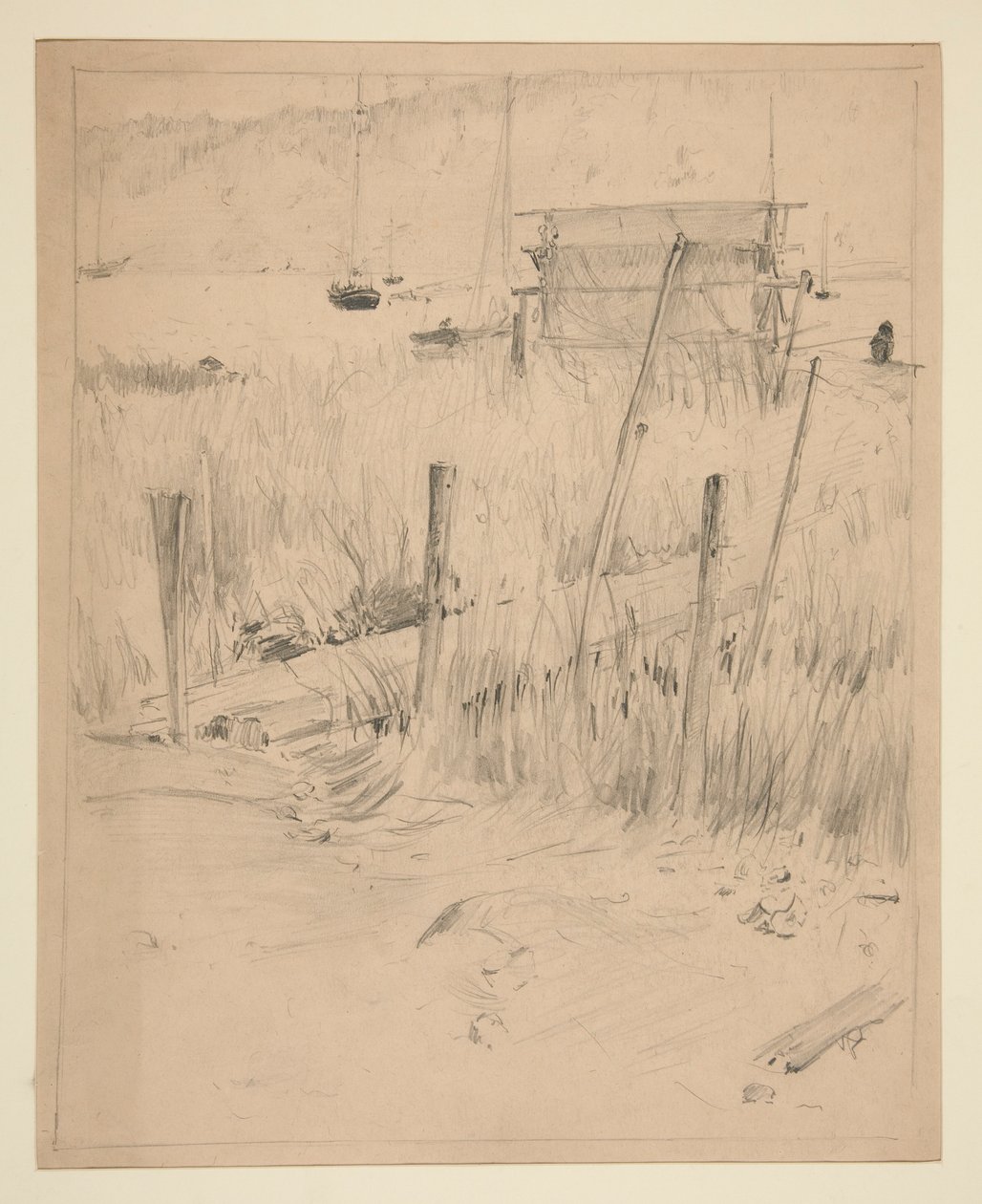 Skizze eines alten Docks, mit Unkraut bewachsen von Edwin Austin Abbey