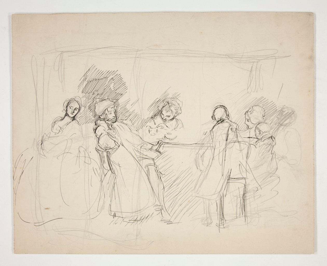 Skizze von Figuren um einen Tisch - unidentifizierte Illustration für ein Theaterstück? von Edwin Austin Abbey
