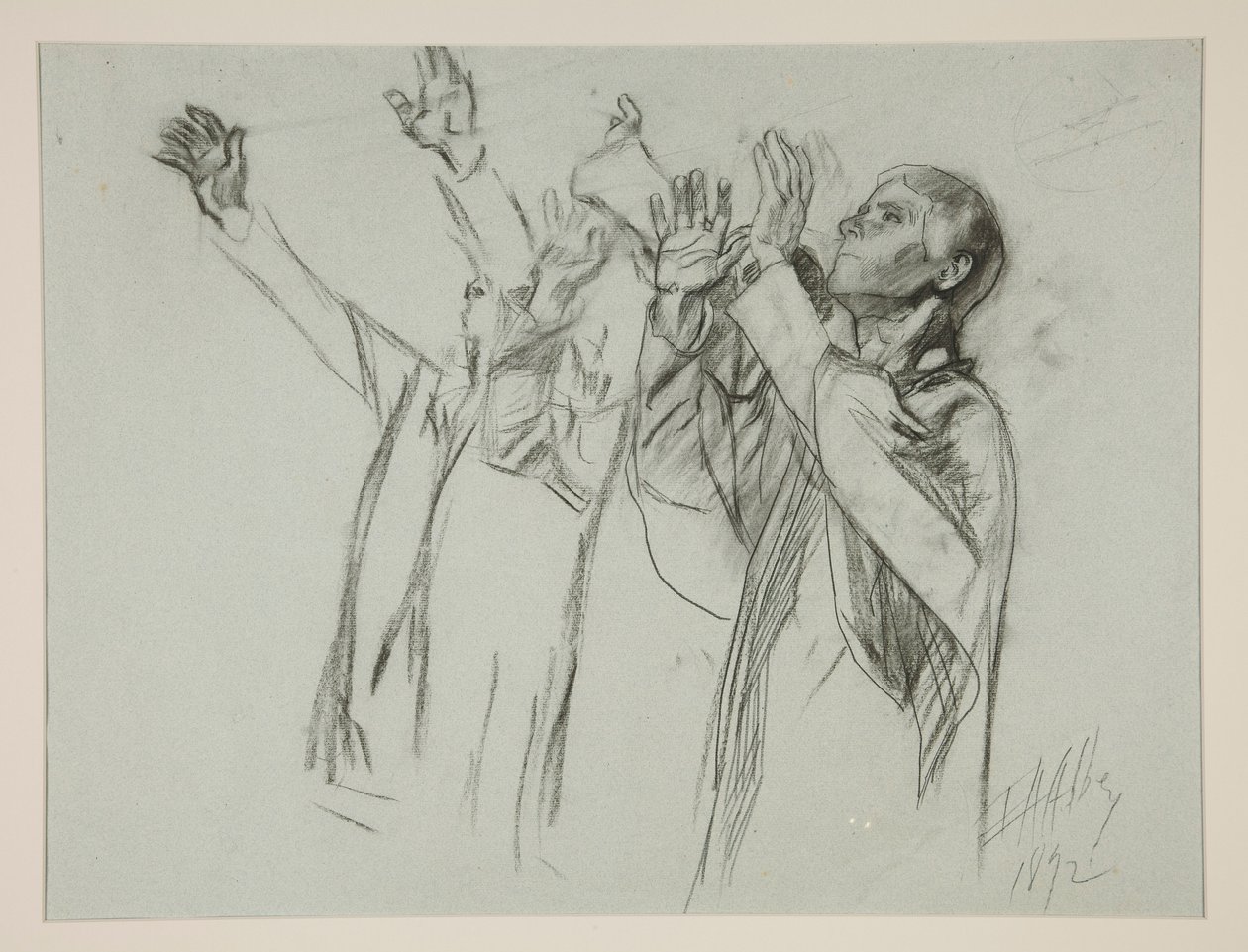 Studie für Die Artusrunde und die Fabel vom gefährlichen Sitz, aus Die Suche nach dem Heiligen Gral (dritte einer Serie von fünfzehn Gemälden für die Boston Public Library, abgeschlossen 1901) von Edwin Austin Abbey