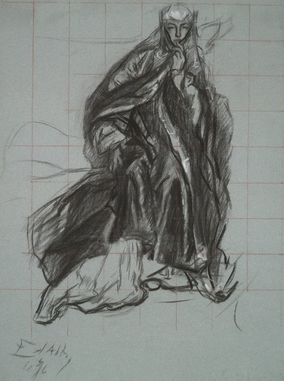 Studie für die Königin, aus der Theaterszene, Hamlet, Akt 3, Szene 2 von Edwin Austin Abbey