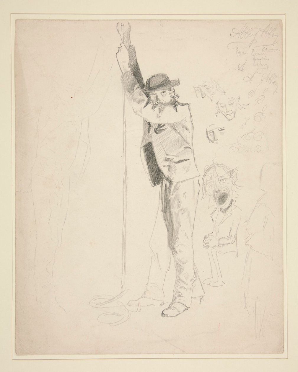 Studie eines Mannes, der eine Glocke läutet; Kritzeleien von EAA von Edwin Austin Abbey