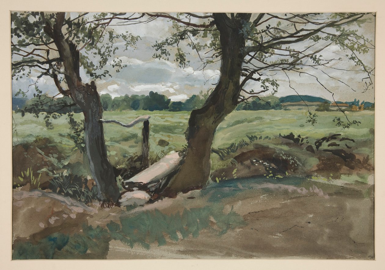 Studie von zwei Bäumen und einem Feld von Edwin Austin Abbey
