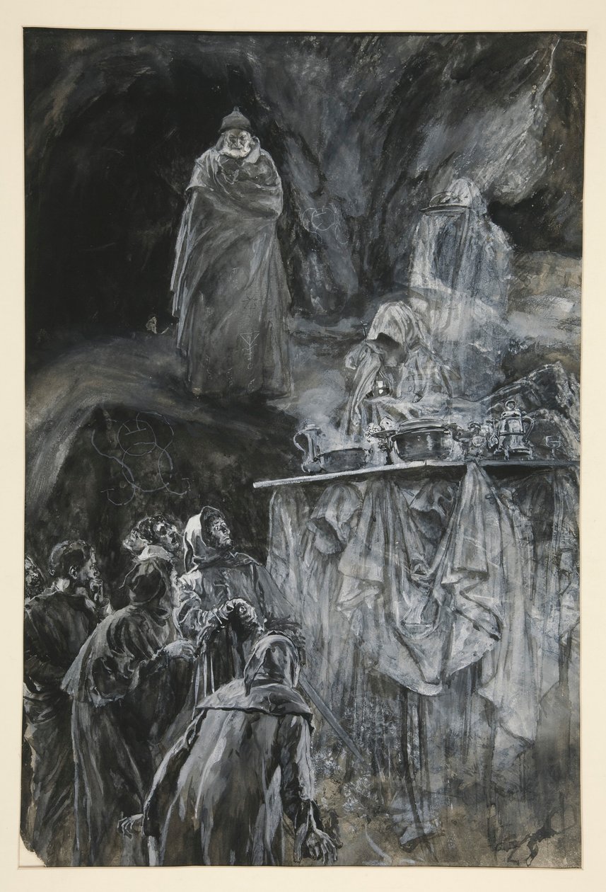 Das Bankett, Illustration für Akt III, Szene iii, Der Sturm von Edwin Austin Abbey