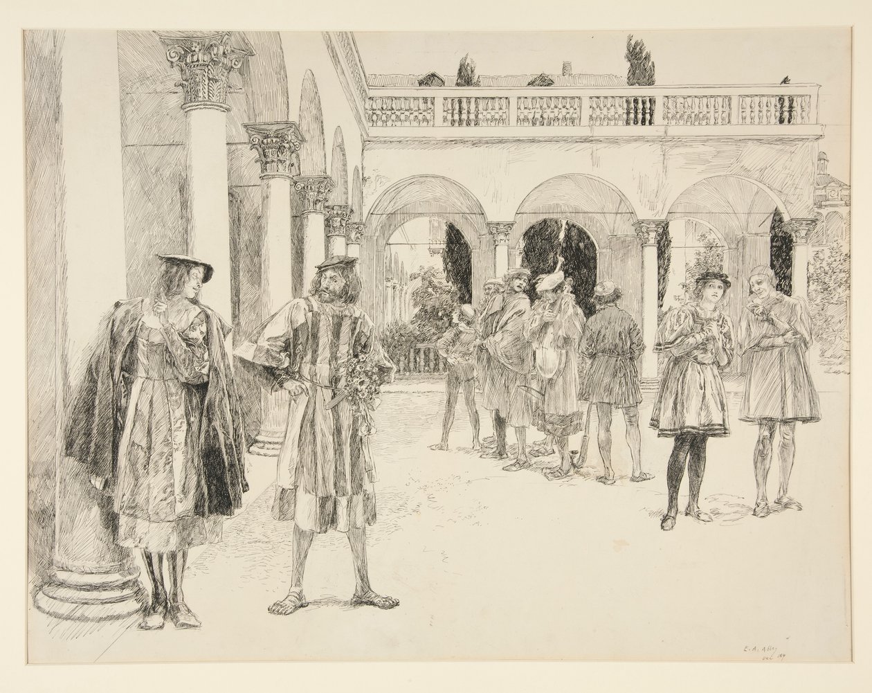 Der Hof des Palastes, aus Akt IV, Szene ii, Zwei Herren aus Verona von Edwin Austin Abbey