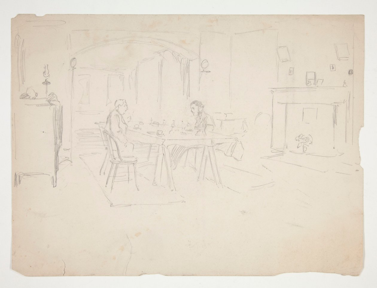 Zwei Männer an einem Tisch in einem Innenraum von Edwin Austin Abbey