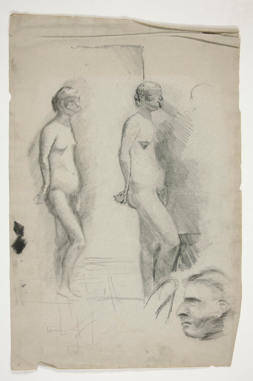 Zwei Skizzen eines nackten Modells und ein Mann von Edwin Austin Abbey