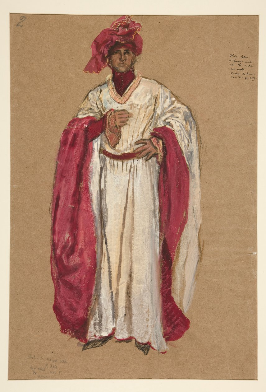Unbekannter Mann in rotem Gewand, Kostümentwurf für König Richard II von Edwin Austin Abbey