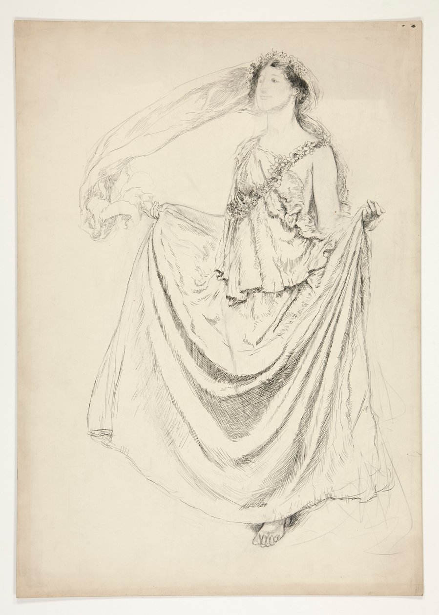 Frau in Toga mit Girlanden, Skizze für ein unidentifiziertes Shakespeare-Stück von Edwin Austin Abbey