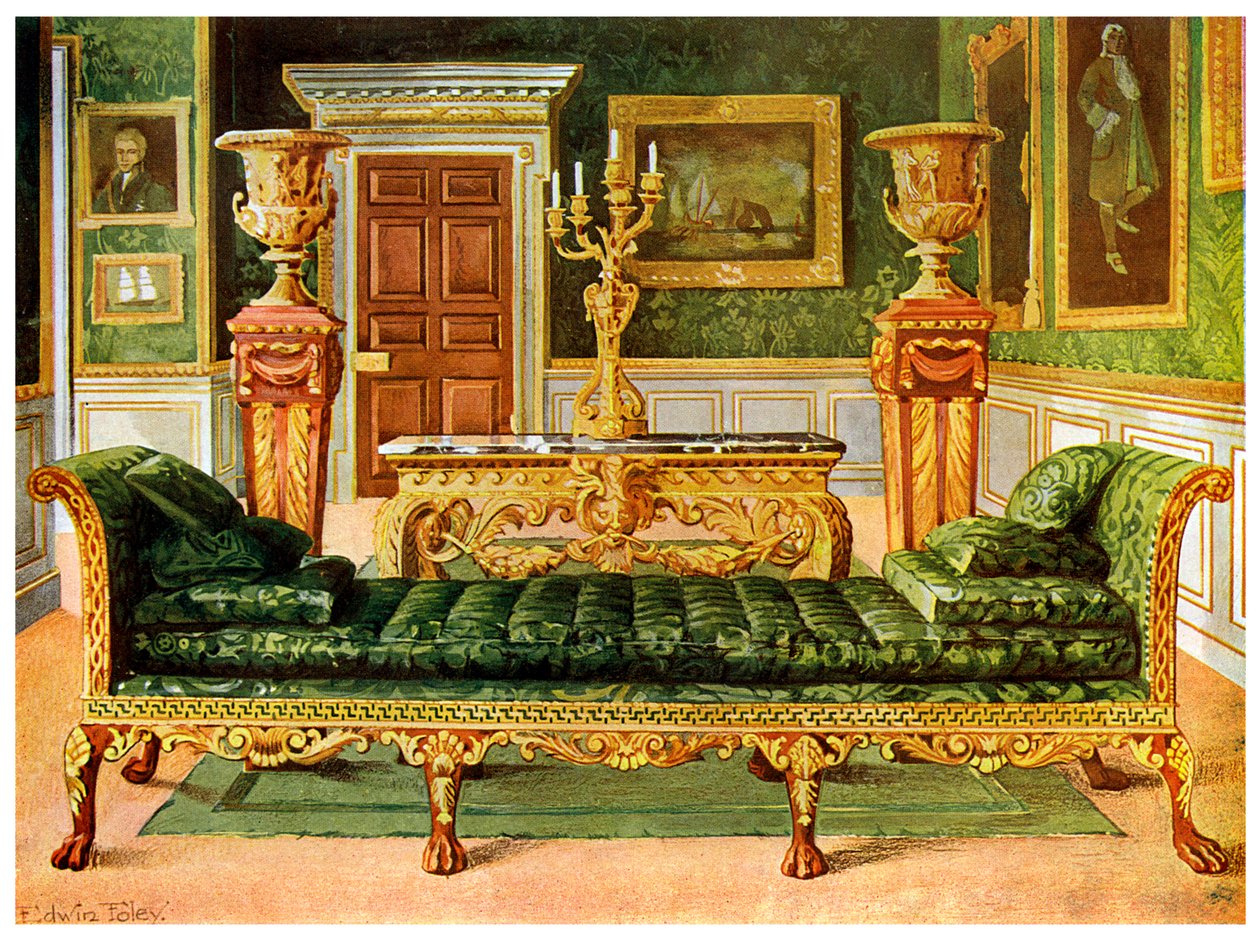 Mahagoni- und vergoldete georgianische Suite, Longford Castle, Wiltshire, 1911-1912 von Edwin Foley