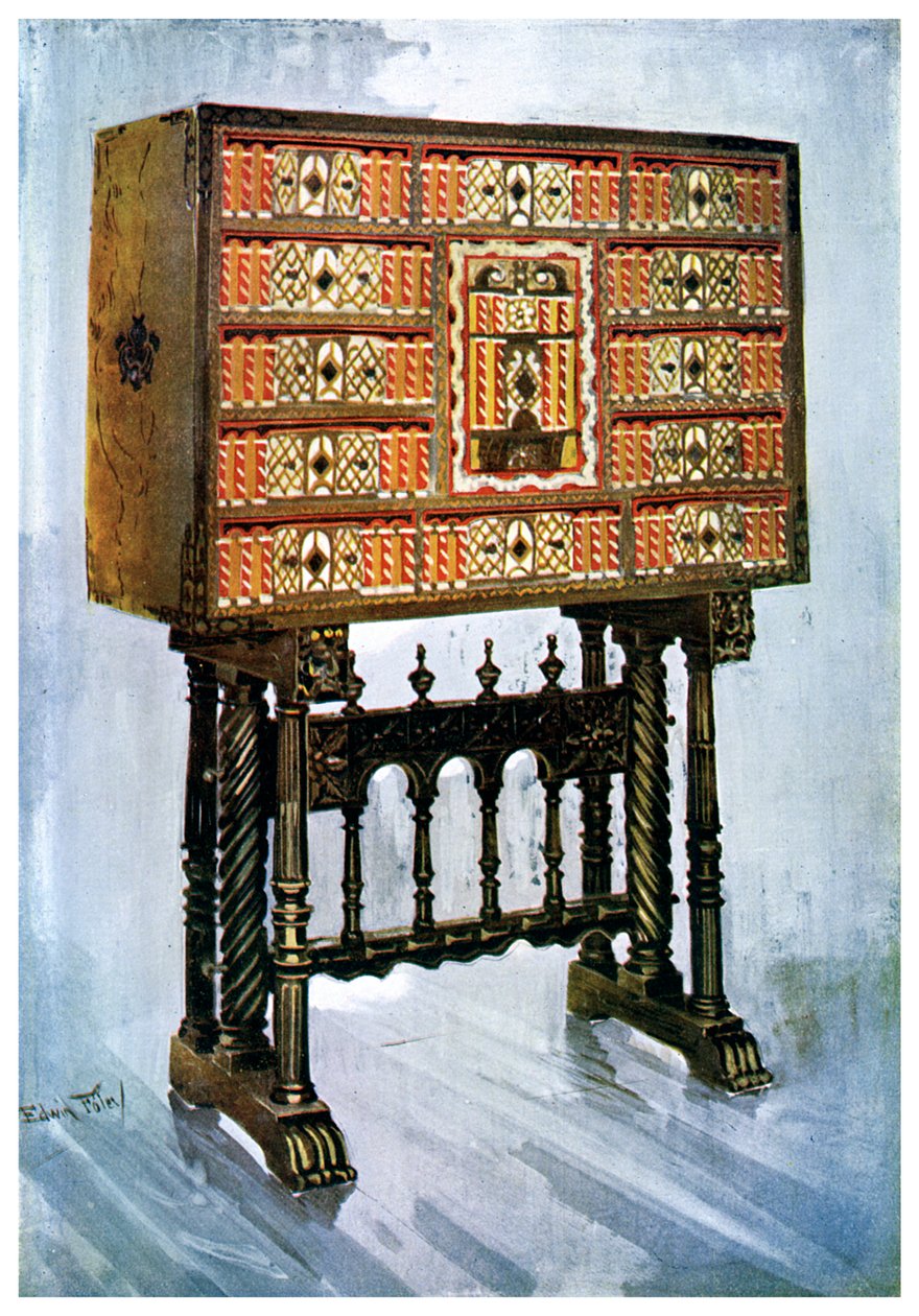 Vargueno-Schrank aus Kastanienholz, Elfenbein und anderen Materialien, 1910 von Edwin Foley