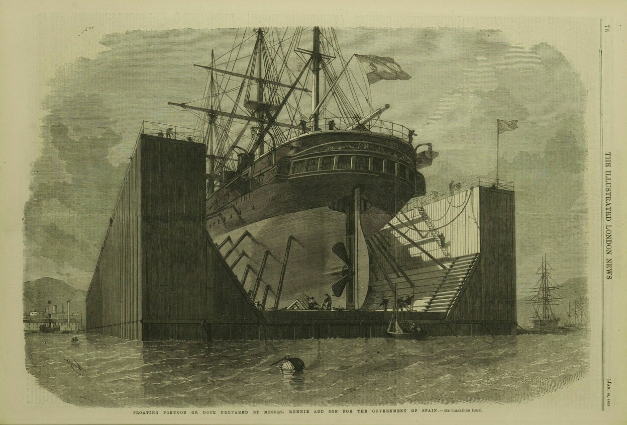 Schwimmender Ponton oder Dock, vorbereitet von Messrs. Rennie und Sohn für die Regierung von Spanien von Edwin Weedon
