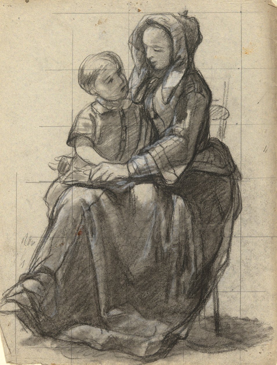 Mutter und Kind, Skizze für Die Unterzeichnung des Vertrags in der Kabine der Mayflower von Edwin White