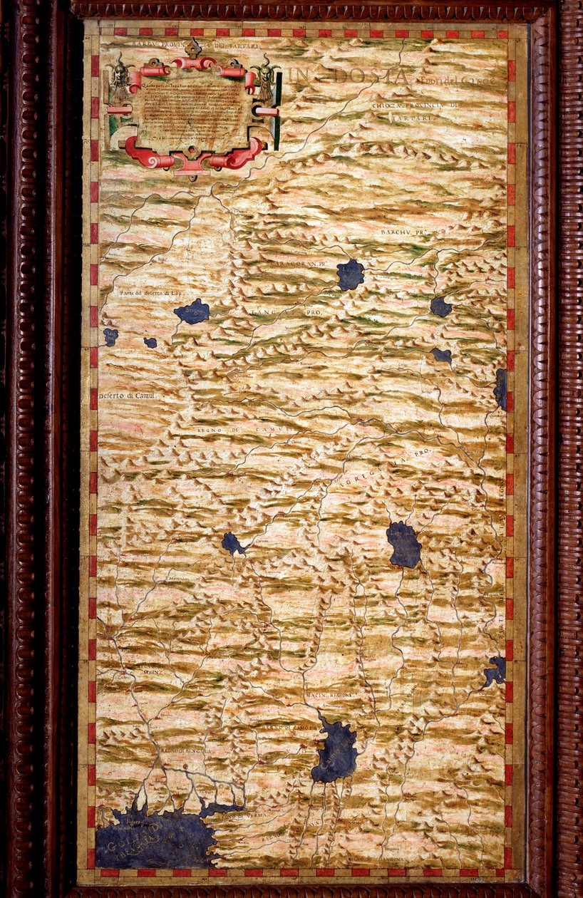 Der Indostan (Hindustan) am oberen Ganges. Karte erstellt von Egnazio Danti (1536-1586), Mathematiker, Kosmograph und italienischer Architekt. Um 1567. Florenz, Palazzo Vecchio, Sala del Mappamondo von Egnazio Danti