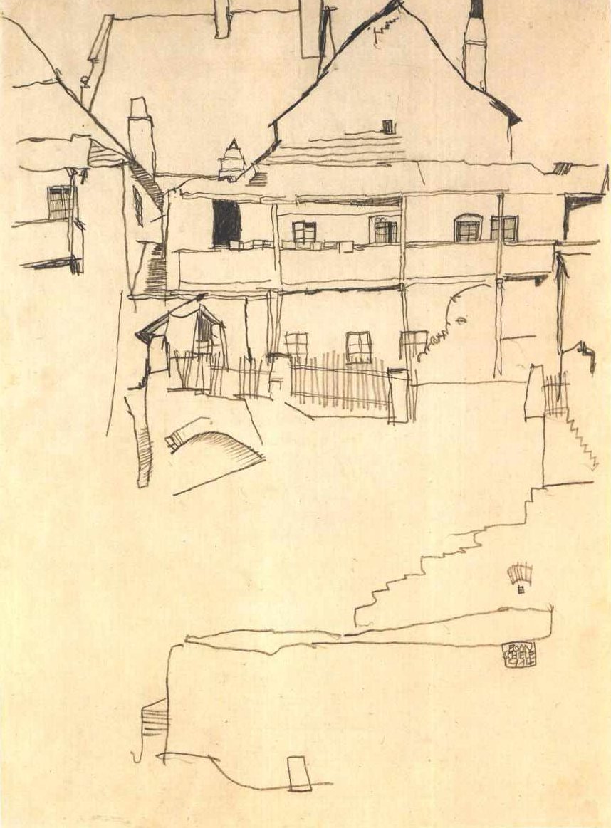 Studie zum Bild Haus mit Schindeldach von Egon Schiele