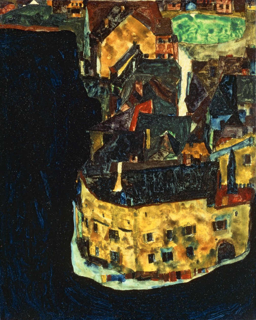 Stadt am Blauen Fluss II von Egon Schiele