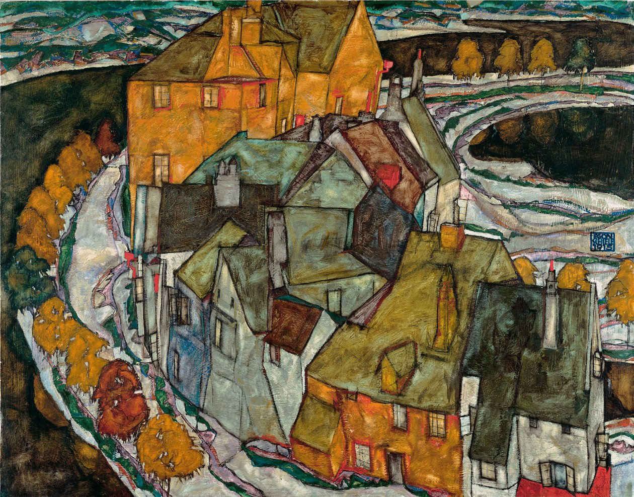 Häuserhalbmond II (Inselstadt) von Egon Schiele