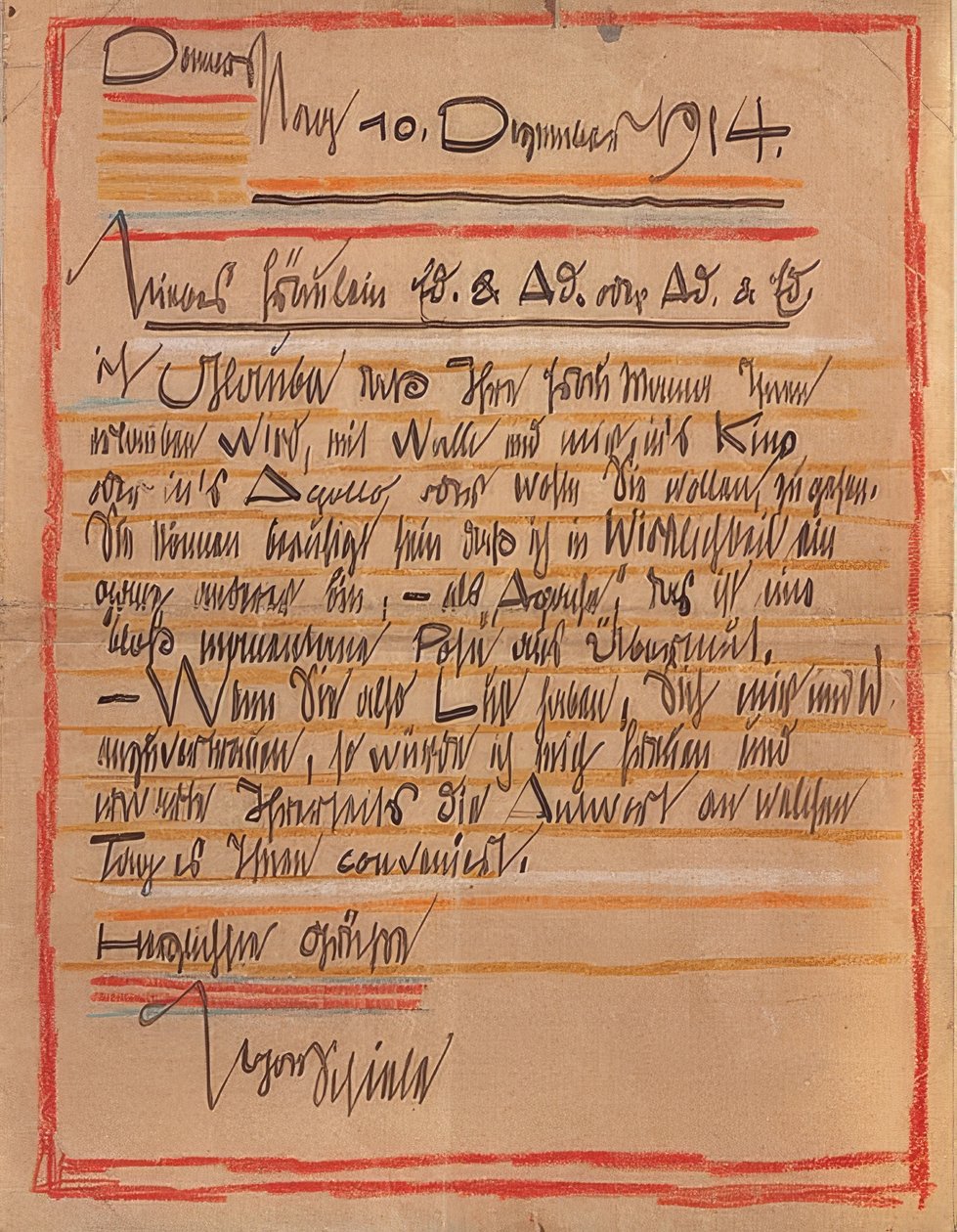 Künstlerisch gestalteter Brief von Egon Schiele an die Schwestern Edith und Adele Harms vom 10. Dezember 1914 von Egon Schiele