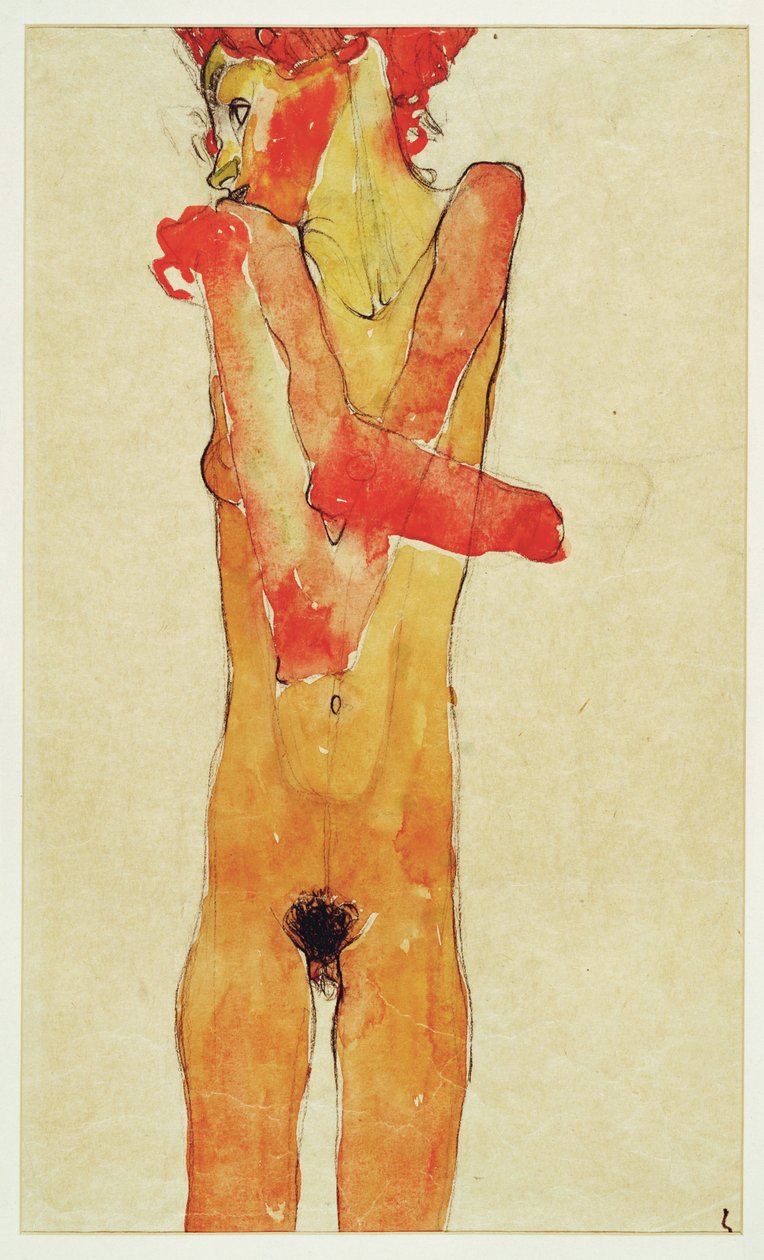 Mädchenakt mit verschränkten Armen von Egon Schiele