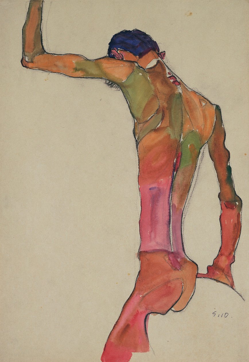 Männlicher Akt mit erhobenem Arm von Egon Schiele