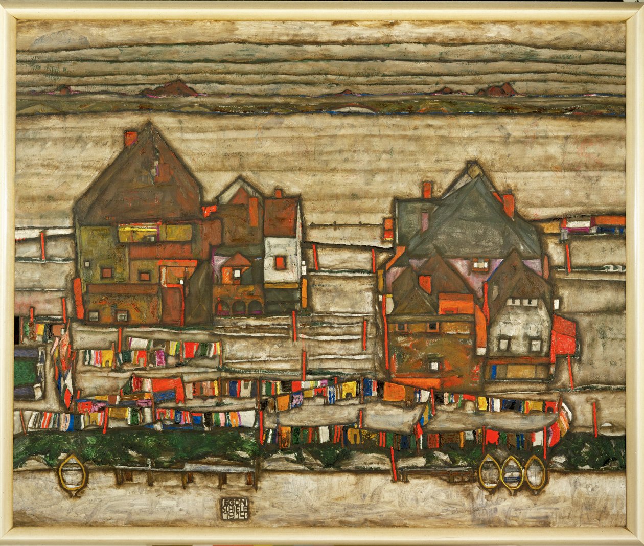 Zwei Häuserblöcke mit Wäscheleinen oder: Vorstadt von Egon Schiele