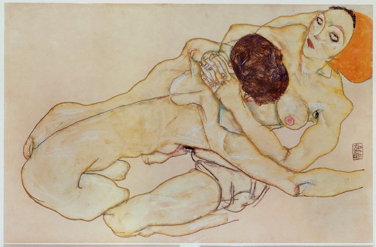 Zwei Mädchen - Liebendes Paar von Egon Schiele
