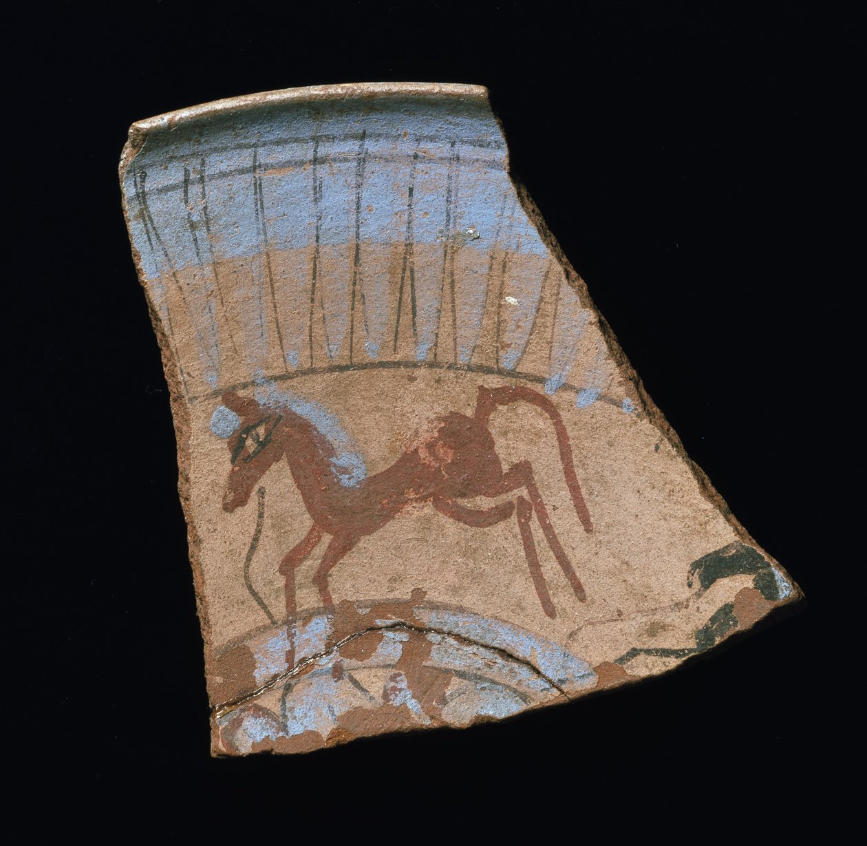 Scherbe bemalt mit einem galoppierenden Pferd, aus Tell el-Amarna, Neues Reich von Egyptian 18th Dynasty