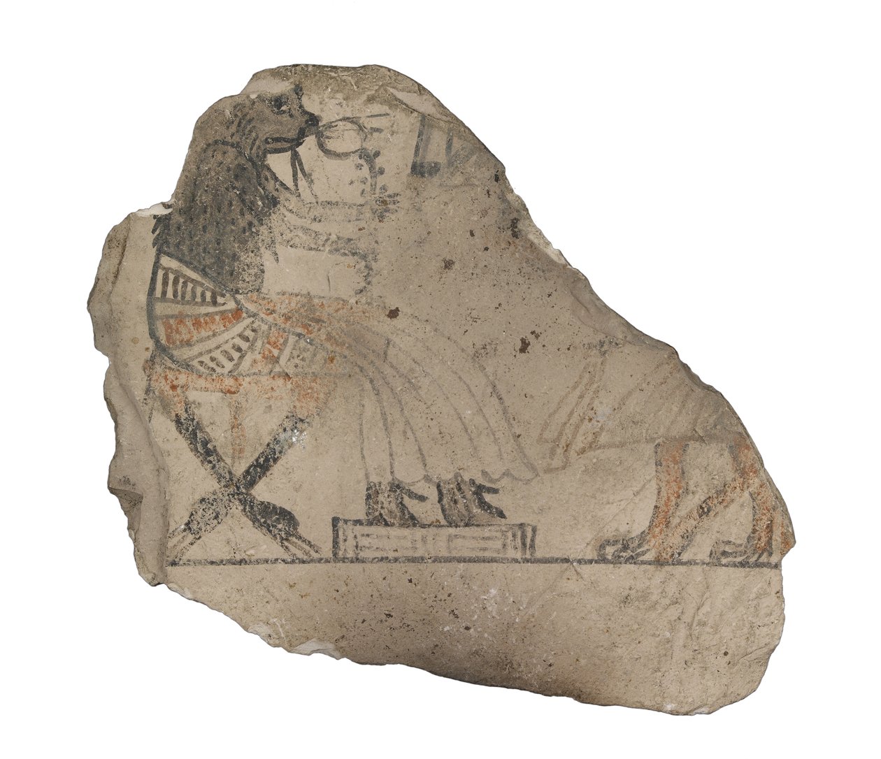 Kalkstein-Ostrakon mit humorvollen Skizzen in roter und schwarzer Tinte von Egyptian 19th Dynasty