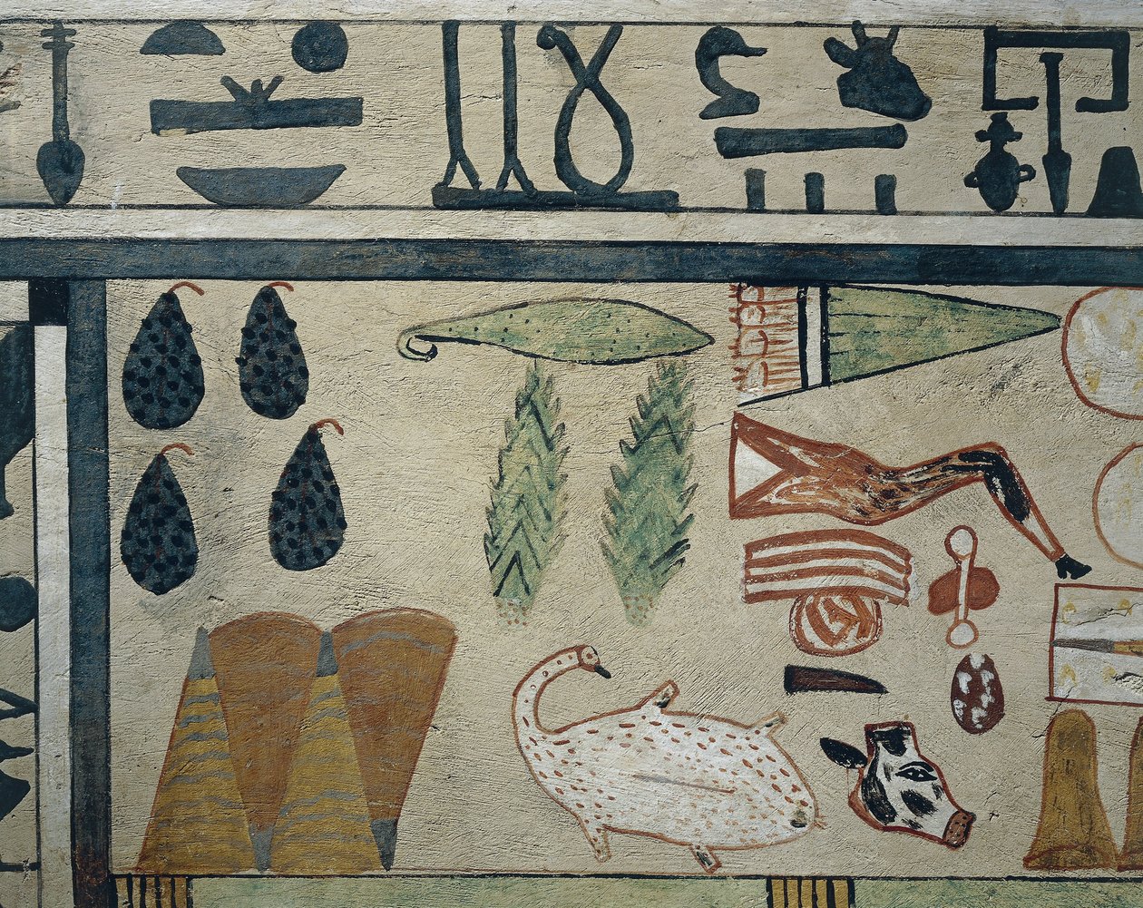 Tafel Detail, das verschiedene Speiseopfer darstellt, vom Sarkophag des Irinimenpu von Egyptian 12th Dynasty