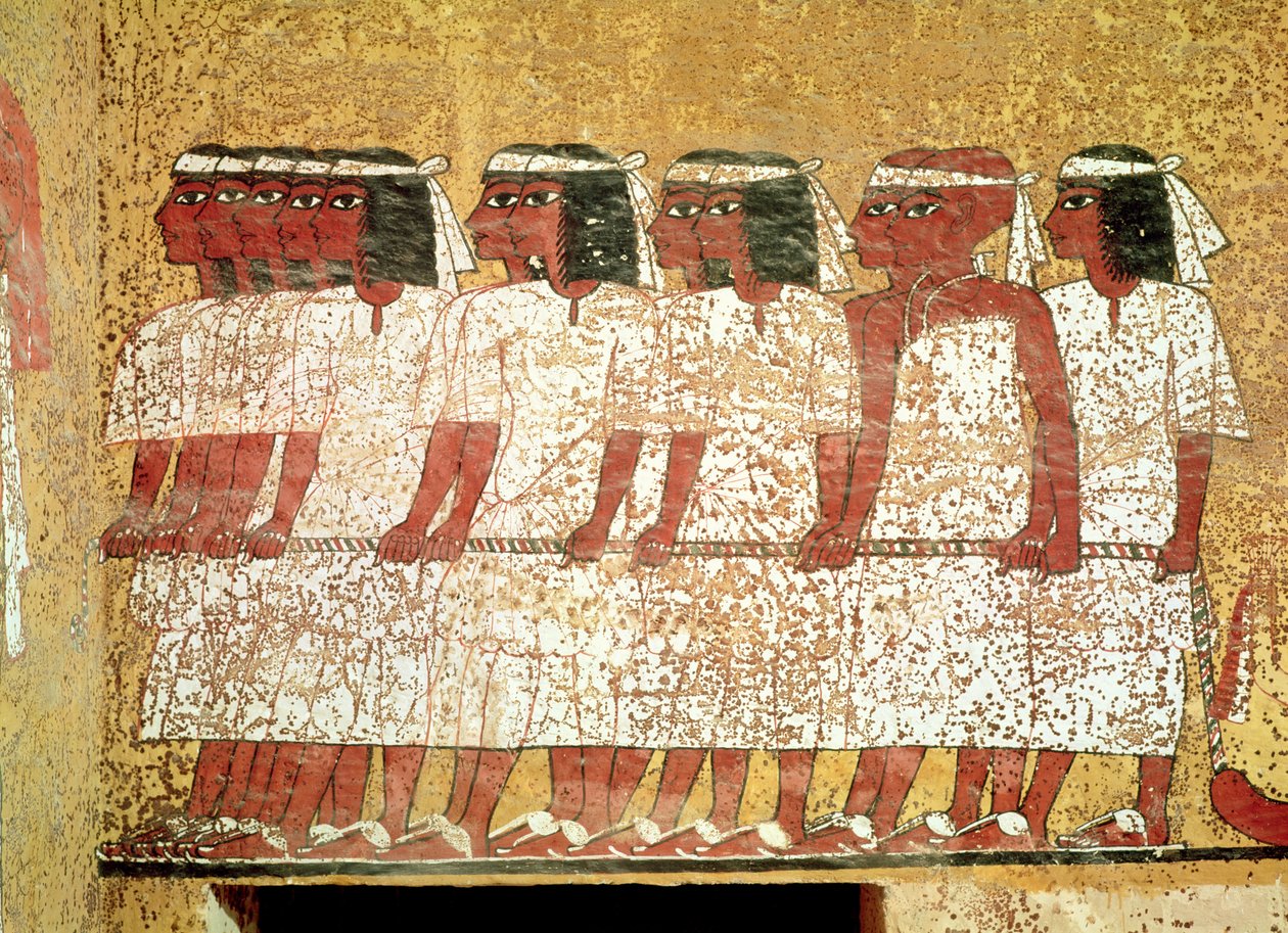 Leichenzug, der den Katafalk des Königs zieht, aus dem Grab von Tutanchamun von Egyptian 18th Dynasty