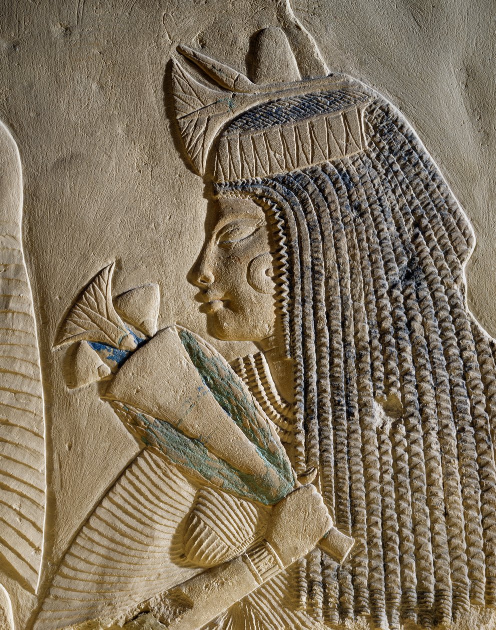 Dejat, Detail des bemalten Basreliefs, das Imenmes und Dejat, die Eltern des Generals Imeneminet, darstellt, aus einem Grab in Memphis, ägyptische Zivilisation, Neues Reich, 18. Dynastie von Egyptian 18th Dynasty