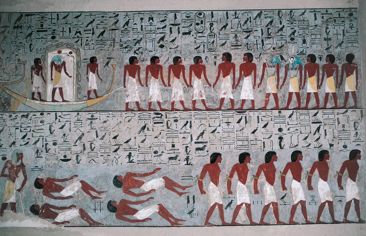 Ägypten, Luxor, Tal der Könige, Grab von Horemheb, Wandmalerei von Egyptian 18th Dynasty