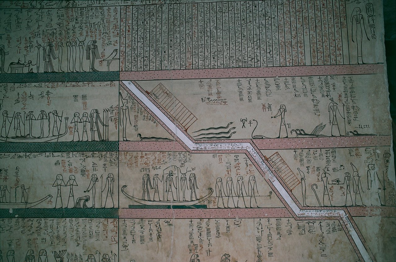Ägypten, Luxor, Tal der Könige, Grab von Thutmosis III., Grabkammerfresken von Egyptian 18th Dynasty