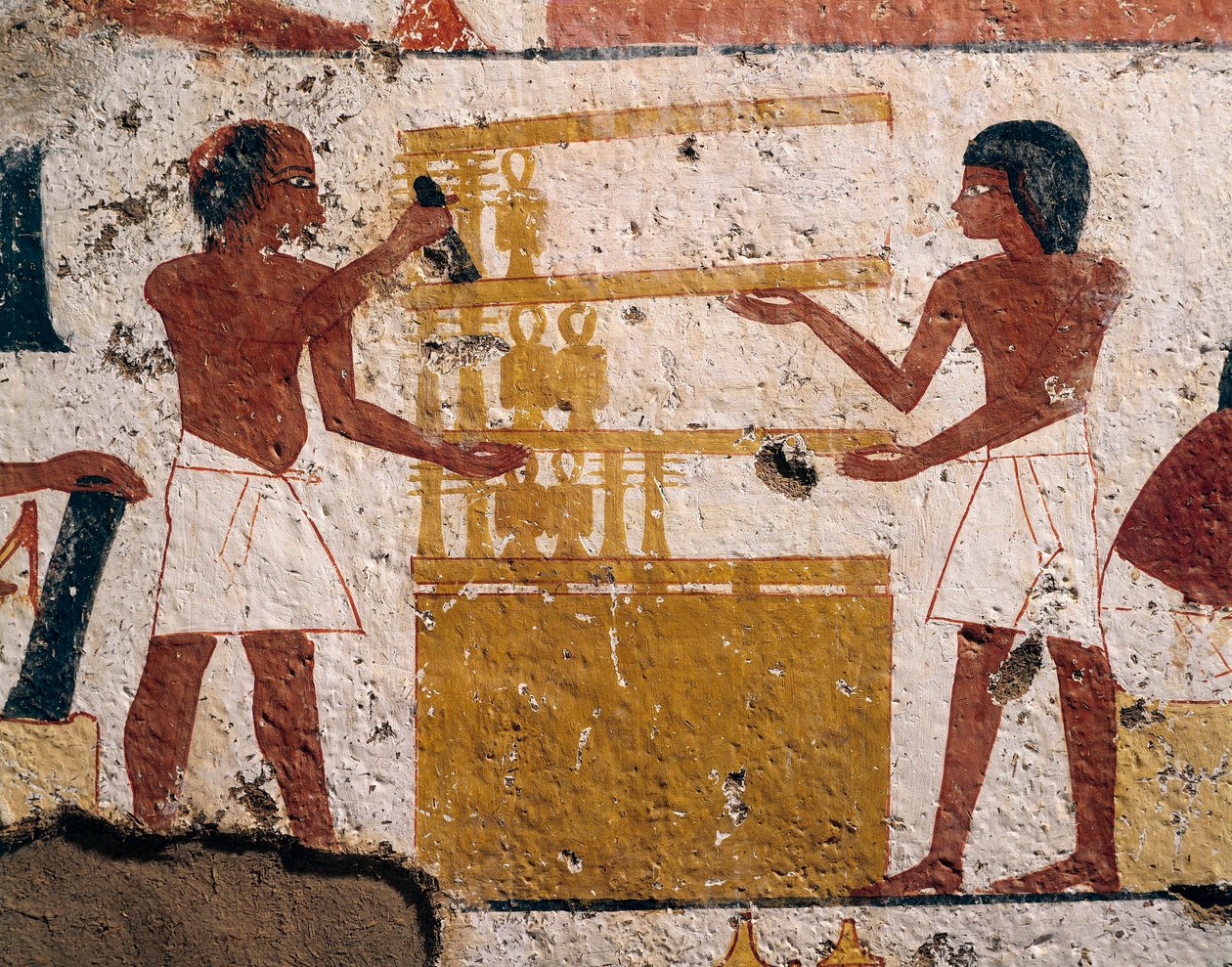 Ägypten, Luxor, West-Theben, Tal der Adligen. Grab von Nenamon und Ipuki. Fresko, das Zimmerleute bei der Arbeit darstellt. (Neues Reich, 18. Dynastie) von Egyptian 18th Dynasty