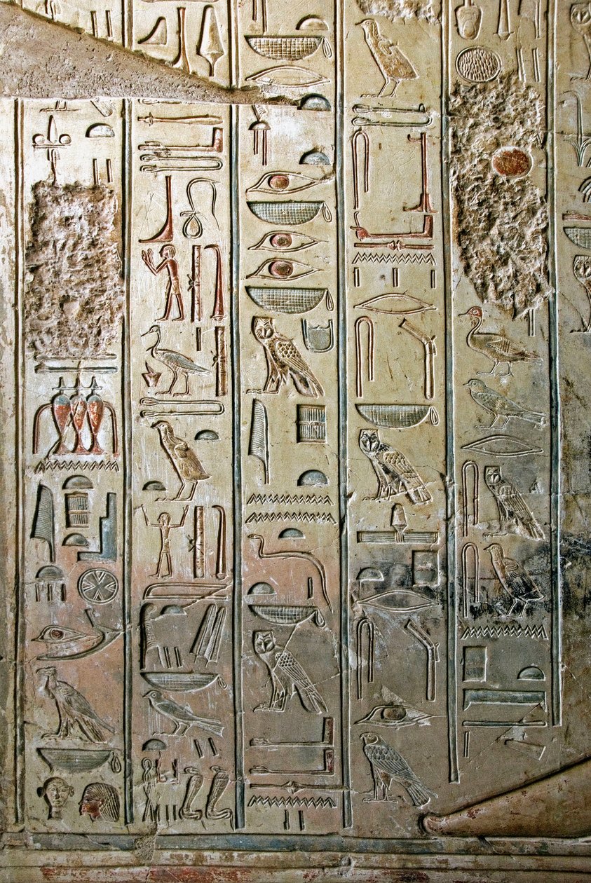 Ägyptische Antike: Relief und Hieroglyphen des Grabes von Kha em Het (Khaemhat), Inspektor der Speicher und Schreiber am Hof von Amenophis III. (TT57). 18. Dynastie. 1530-1290 v. Chr. Tal der Adligen. Luxor, Westufer, Ägypten von Egyptian 18th Dynasty