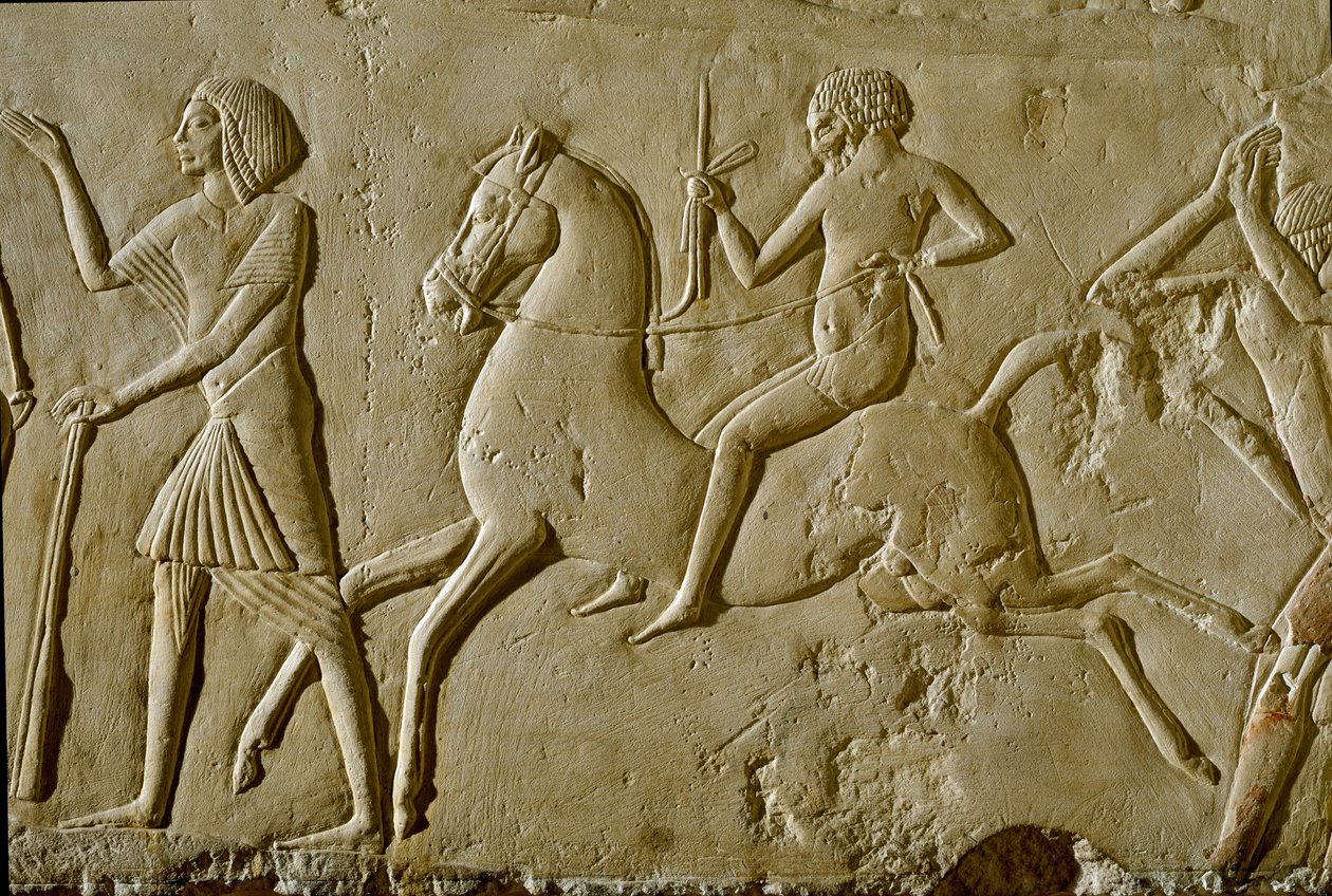 Ägyptische Antike: Relief mit Krieger zu Pferd. Ende der 18. Dynastie von Egyptian 18th Dynasty