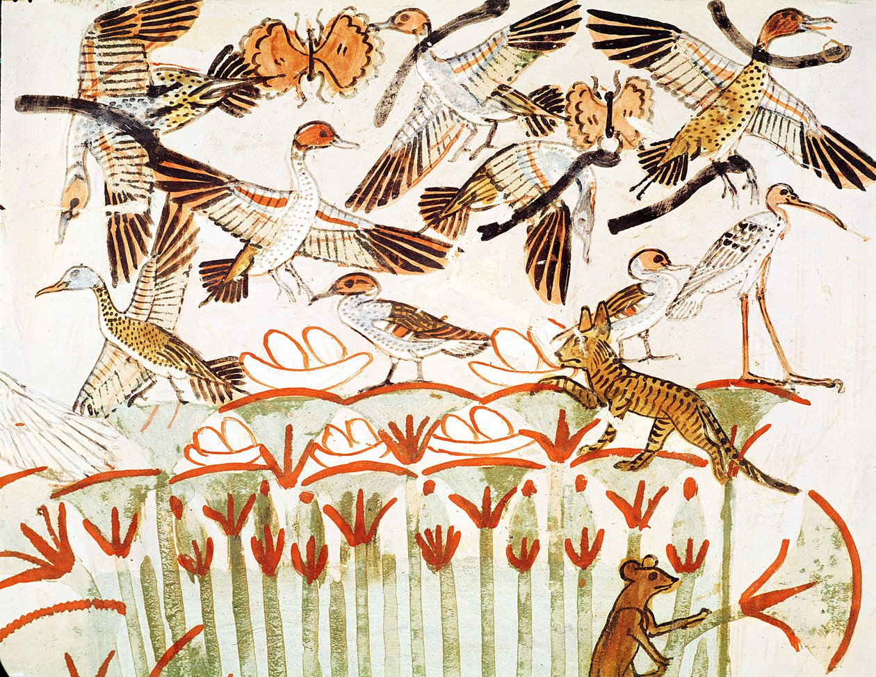Fischen und Jagen in den Sümpfen, Detail der Vögel, aus der Grabkapelle von Menna, Neues Reich (Wandmalerei) von Egyptian 18th Dynasty