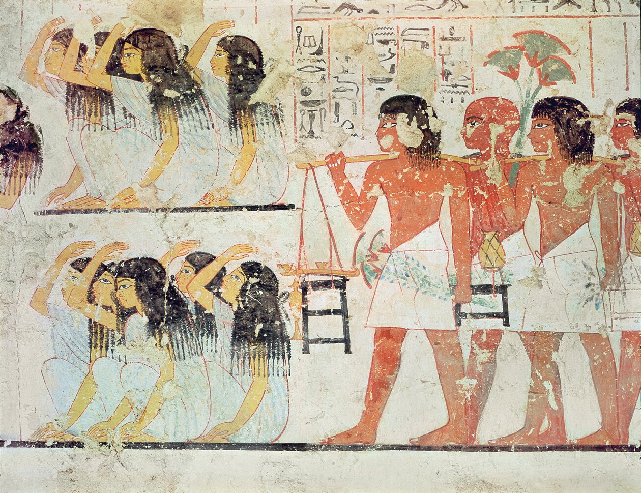 Gruppe von Trauernden in der Trauerprozession von Ramose, aus der Grabkapelle von Ramose, Neues Reich, ca. 1360 v. Chr. (Wandmalerei) von Egyptian 18th Dynasty